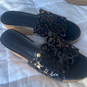 Black laser cut cork wedge Tory Burch sandals size 7 no box included